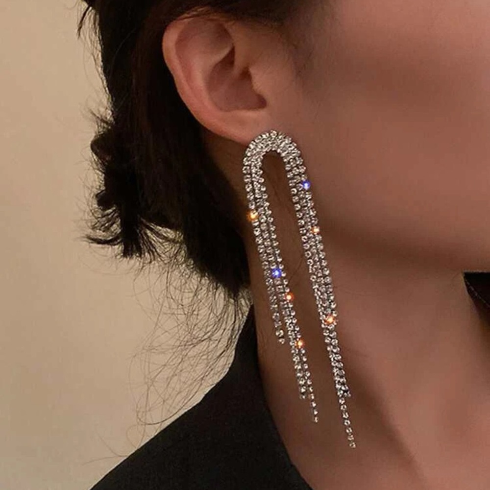 Rhinestone Tassel Decor Drop Earrings